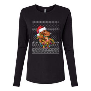 Ugly Sweater Christmas Lights Dachshund Dog Puppy Lover Gift Womens Cotton Relaxed Long Sleeve T-Shirt