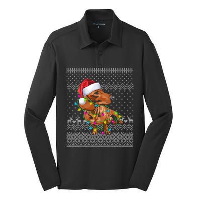 Ugly Sweater Christmas Lights Dachshund Dog Puppy Lover Gift Silk Touch Performance Long Sleeve Polo