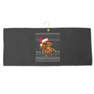 Ugly Sweater Christmas Lights Dachshund Dog Puppy Lover Gift Large Microfiber Waffle Golf Towel