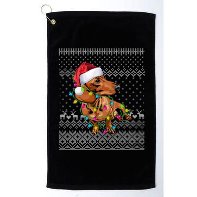 Ugly Sweater Christmas Lights Dachshund Dog Puppy Lover Gift Platinum Collection Golf Towel