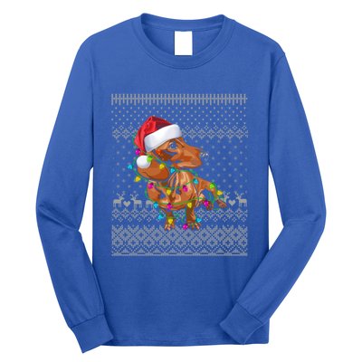 Ugly Sweater Christmas Lights Dachshund Dog Puppy Lover Gift Long Sleeve Shirt