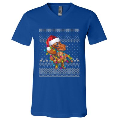 Ugly Sweater Christmas Lights Dachshund Dog Puppy Lover Gift V-Neck T-Shirt