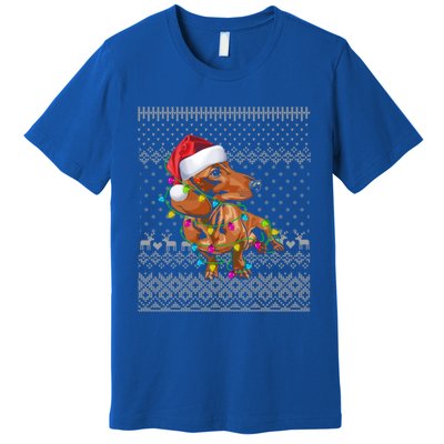 Ugly Sweater Christmas Lights Dachshund Dog Puppy Lover Gift Premium T-Shirt