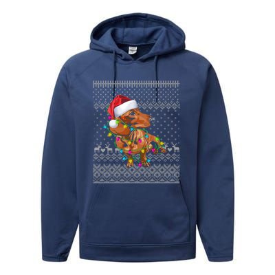 Ugly Sweater Christmas Lights Dachshund Dog Puppy Lover Gift Performance Fleece Hoodie