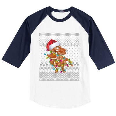 Ugly Sweater Christmas Lights Dachshund Dog Puppy Lover Gift Baseball Sleeve Shirt