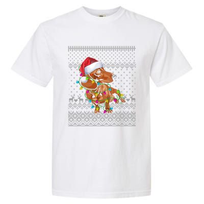 Ugly Sweater Christmas Lights Dachshund Dog Puppy Lover Gift Garment-Dyed Heavyweight T-Shirt