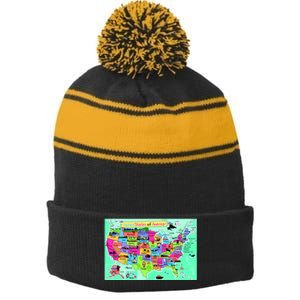 United States Cartoon Drawing Stripe Pom Pom Beanie