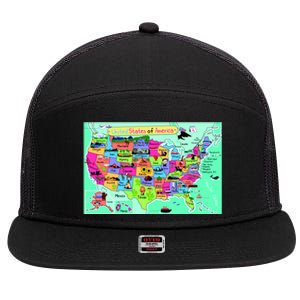 United States Cartoon Drawing 7 Panel Mesh Trucker Snapback Hat