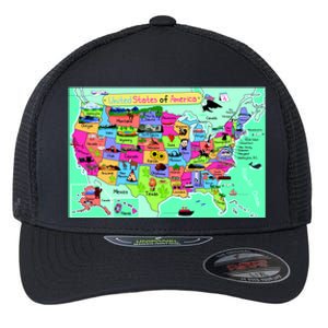 United States Cartoon Drawing Flexfit Unipanel Trucker Cap