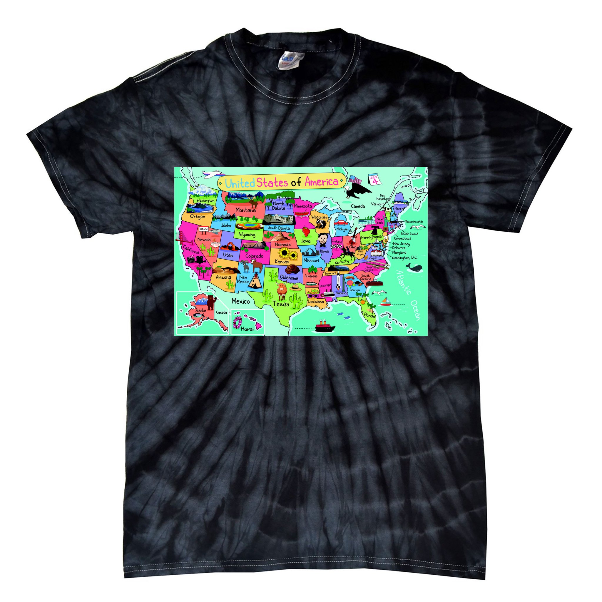 United States Cartoon Drawing Tie-Dye T-Shirt