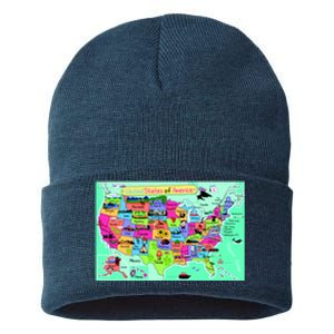 United States Cartoon Drawing Sustainable Knit Beanie