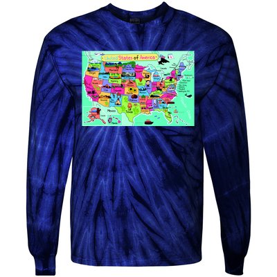 United States Cartoon Drawing Tie-Dye Long Sleeve Shirt