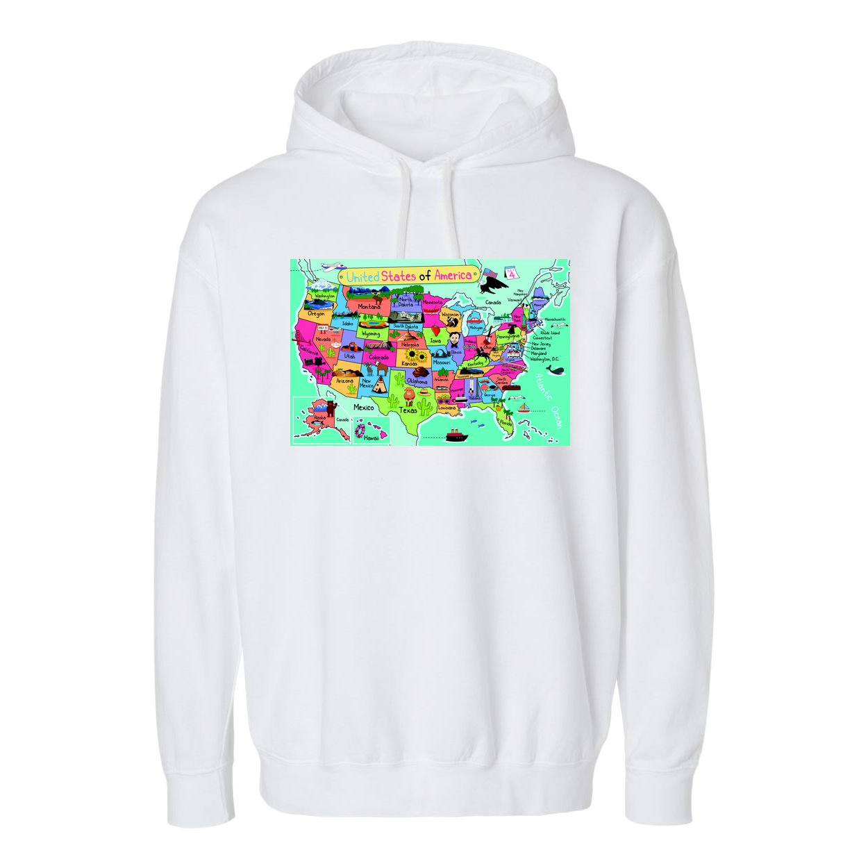 United States Cartoon Drawing Garment-Dyed Fleece Hoodie