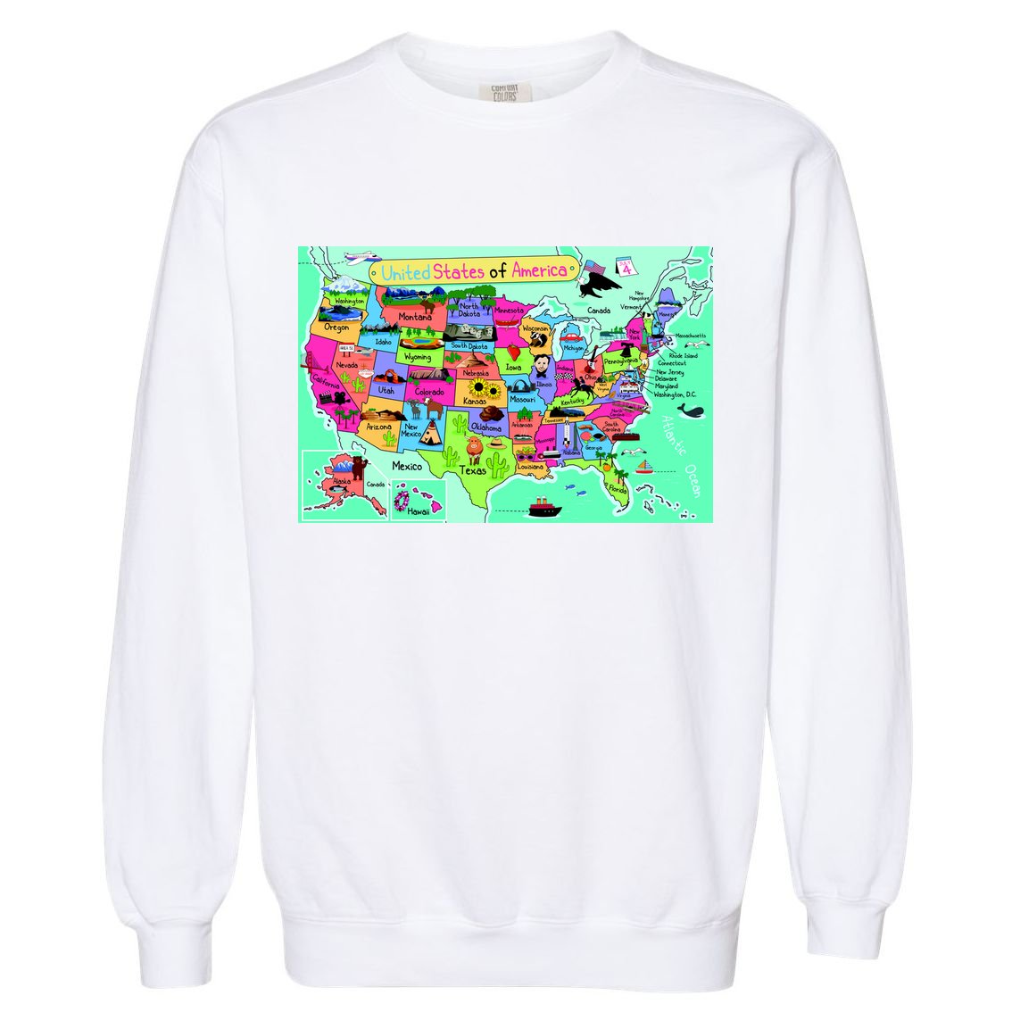 United States Cartoon Drawing Garment-Dyed Sweatshirt