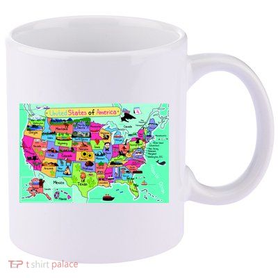 United States Cartoon Drawing 11oz C Handle Ceramic Mug