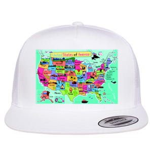 United States Cartoon Drawing Flat Bill Trucker Hat