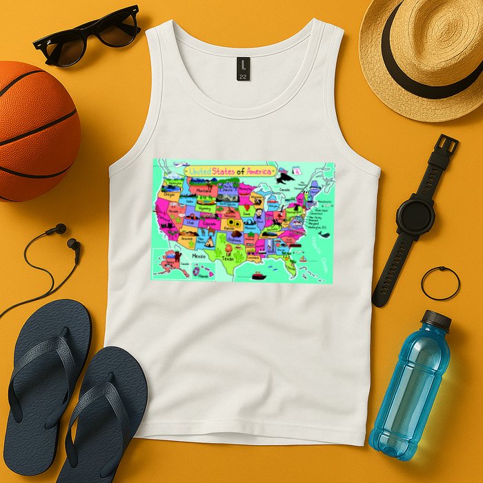 United States Cartoon Drawing Tank Top