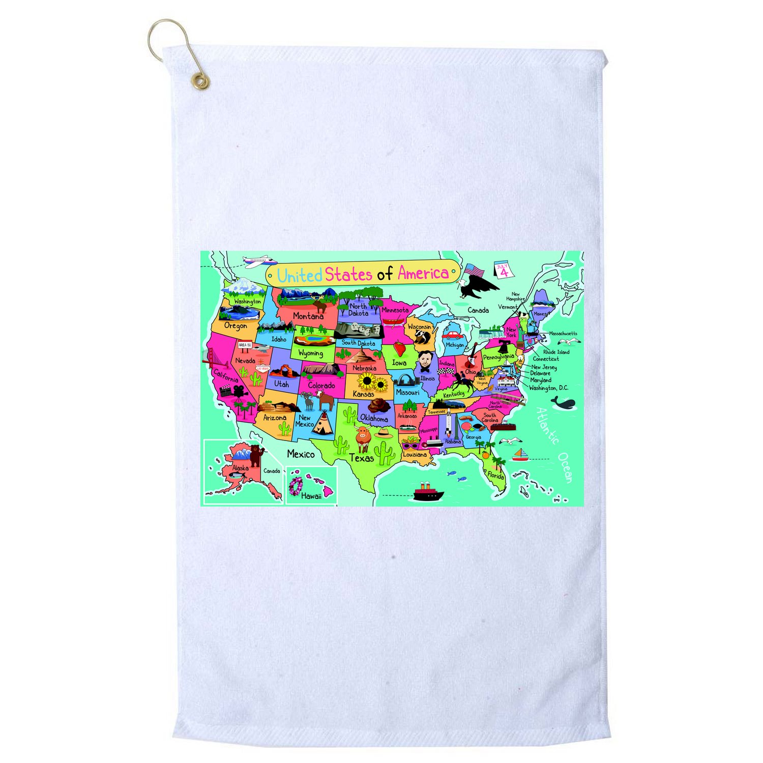 United States Cartoon Drawing Golf Towel