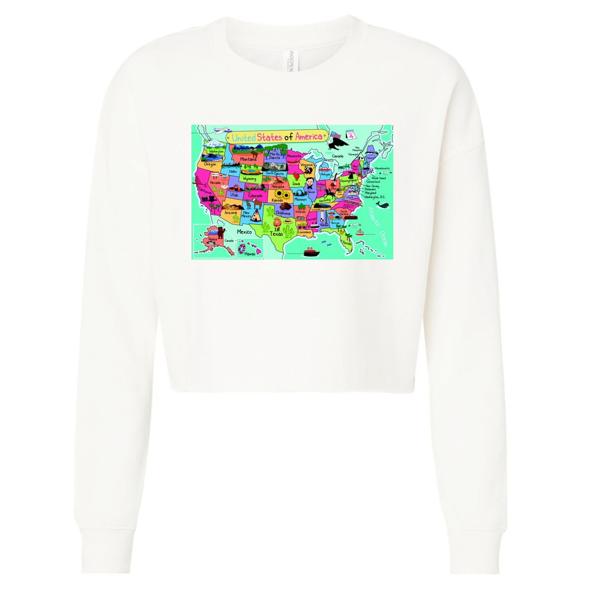 United States Cartoon Drawing Cropped Pullover Crew
