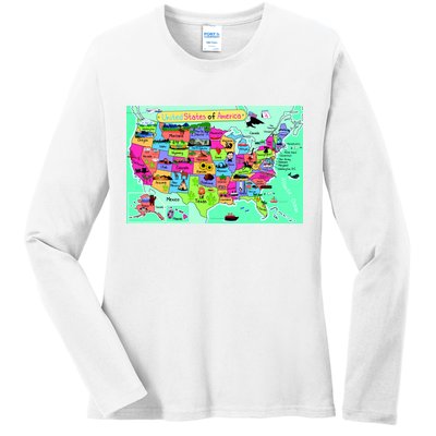 United States Cartoon Drawing Ladies Long Sleeve Shirt