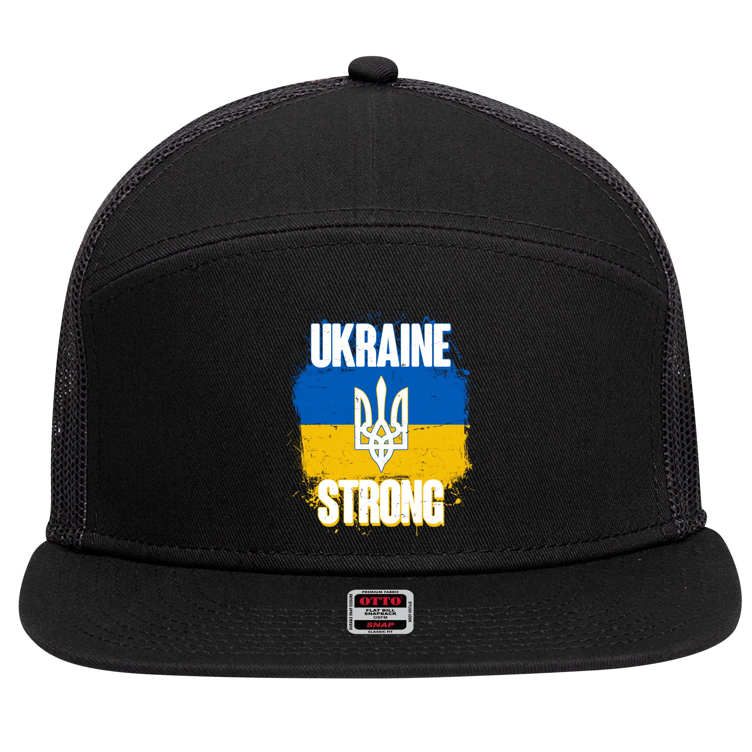 Ukraine Strong Distressed Painted Flag I Stand With Ukraine 7 Panel Mesh Trucker Snapback Hat