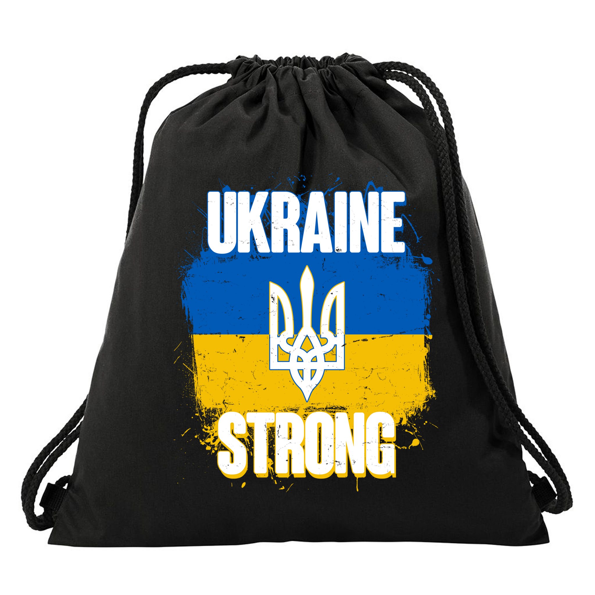 Ukraine Strong Distressed Painted Flag I Stand With Ukraine Drawstring Bag