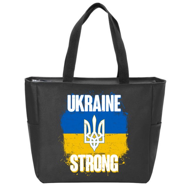 Ukraine Strong Distressed Painted Flag I Stand With Ukraine Zip Tote Bag
