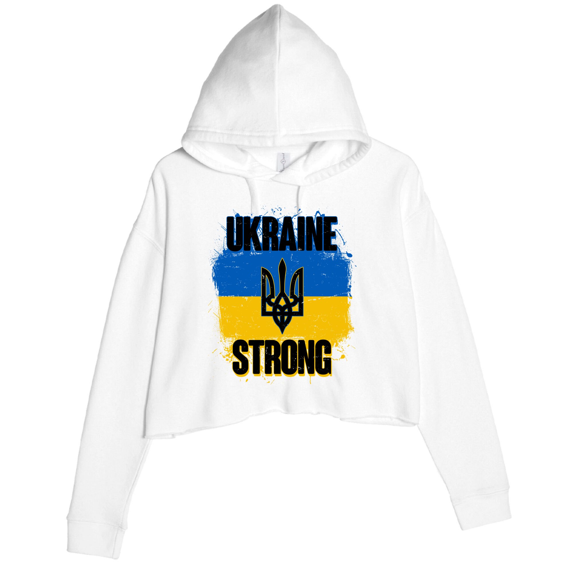 Ukraine Strong Distressed Painted Flag I Stand With Ukraine Crop Fleece Hoodie