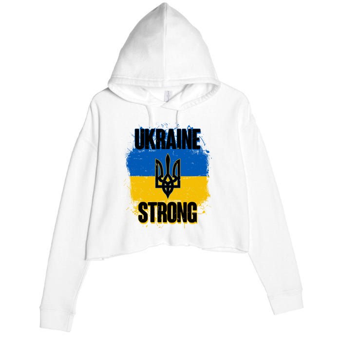 Ukraine Strong Distressed Painted Flag I Stand With Ukraine Crop Fleece Hoodie