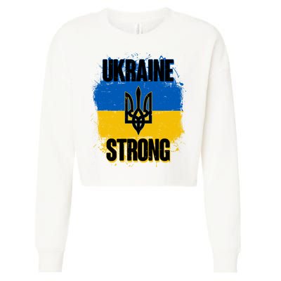 Ukraine Strong Distressed Painted Flag I Stand With Ukraine Cropped Pullover Crew