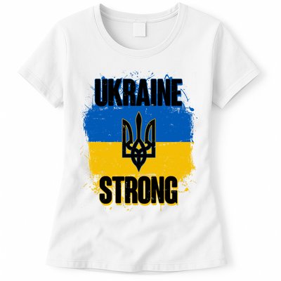 Ukraine Strong Distressed Painted Flag I Stand With Ukraine Womens T-Shirt