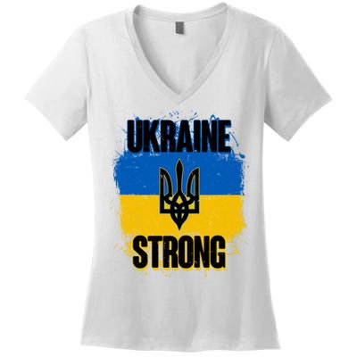 Ukraine Strong Distressed Painted Flag I Stand With Ukraine Women's V-Neck T-Shirt