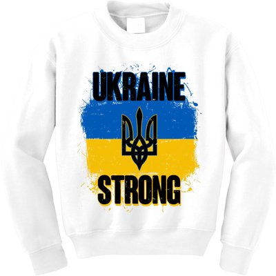 Ukraine Strong Distressed Painted Flag I Stand With Ukraine Kids Sweatshirt