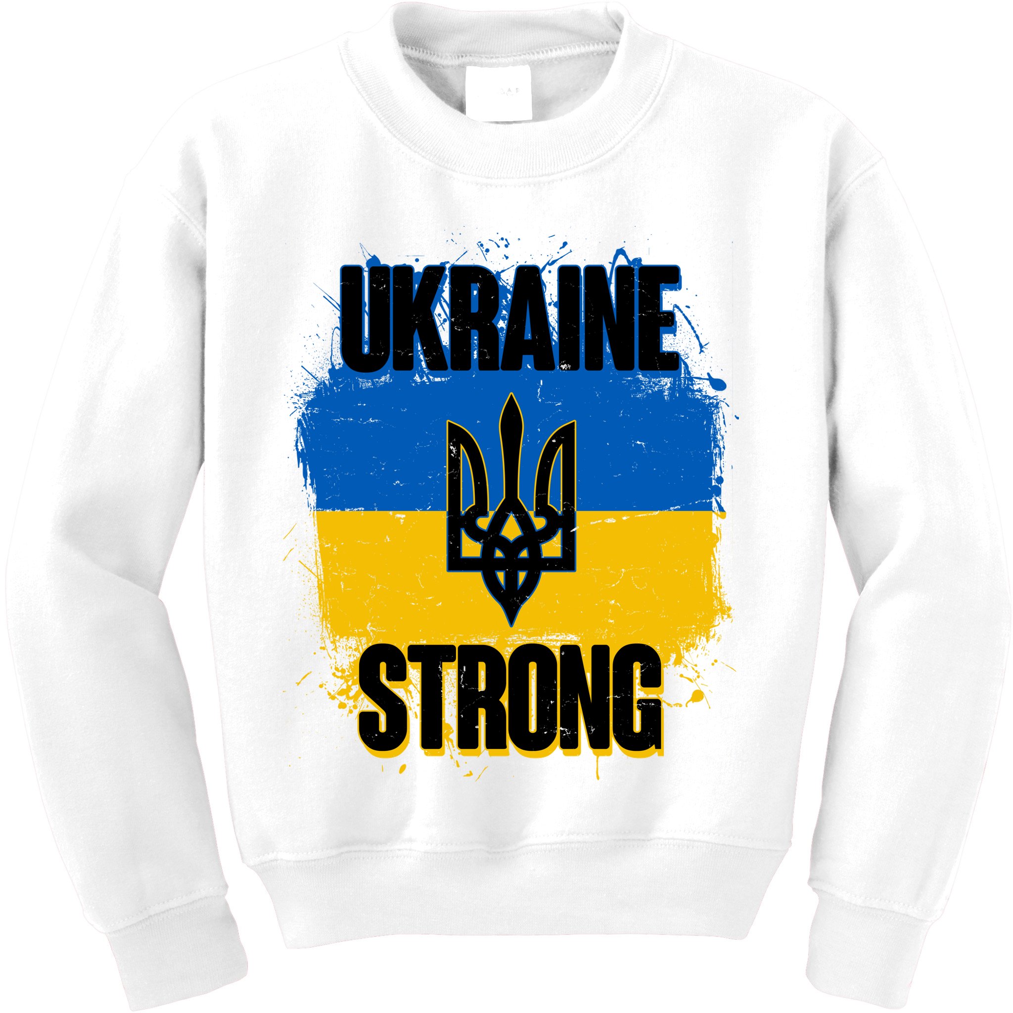 Ukraine Strong Distressed Painted Flag I Stand With Ukraine Kids Sweatshirt