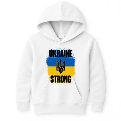Ukraine Strong Distressed Painted Flag I Stand With Ukraine Kids Hoodie