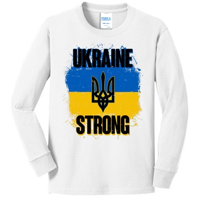 Ukraine Strong Distressed Painted Flag I Stand With Ukraine Kids Long Sleeve Shirt