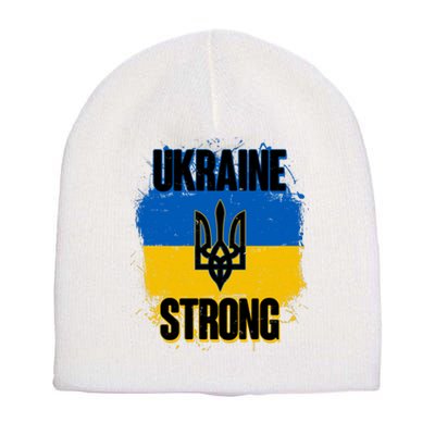 Ukraine Strong Distressed Painted Flag I Stand With Ukraine Short Acrylic Beanie