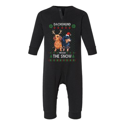 Ugly Sweater Dachshund Dog Through The Snow Merry Christmas Great Gift Infant Fleece One Piece