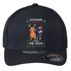 Ugly Sweater Dachshund Dog Through The Snow Merry Christmas Great Gift Flexfit Unipanel Trucker Cap