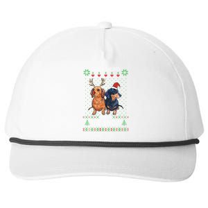 Ugly Sweater Dachshund Dog Through The Snow Merry Christmas Great Gift Snapback Five-Panel Rope Hat