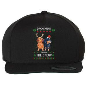 Ugly Sweater Dachshund Dog Through The Snow Merry Christmas Great Gift Wool Snapback Cap