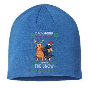 Ugly Sweater Dachshund Dog Through The Snow Merry Christmas Great Gift Sustainable Beanie