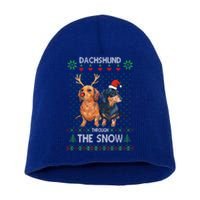 Ugly Sweater Dachshund Dog Through The Snow Merry Christmas Great Gift Short Acrylic Beanie