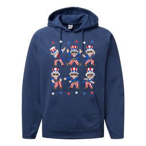 Uncle Sam Dance Dabbing Patriotic 4th Of July American Flag Performance Fleece Hoodie