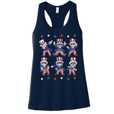 Uncle Sam Dance Dabbing Patriotic 4th Of July American Flag Women's Racerback Tank