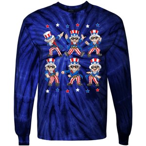 Uncle Sam Dance Dabbing Patriotic 4th Of July American Flag Tie-Dye Long Sleeve Shirt