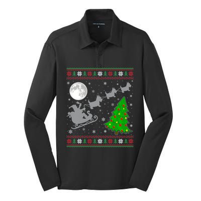 Ugly Scottie Dog Xmas Lighting Tree Santa Riding Scottie Dog Cute Gift Silk Touch Performance Long Sleeve Polo