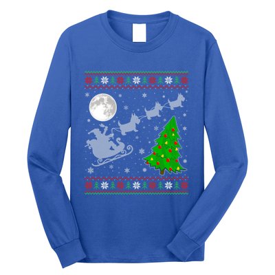 Ugly Scottie Dog Xmas Lighting Tree Santa Riding Scottie Dog Cute Gift Long Sleeve Shirt