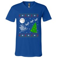 Ugly Scottie Dog Xmas Lighting Tree Santa Riding Scottie Dog Cute Gift V-Neck T-Shirt