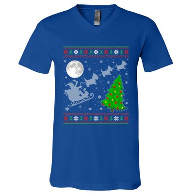 Ugly Scottie Dog Xmas Lighting Tree Santa Riding Scottie Dog Cute Gift V-Neck T-Shirt